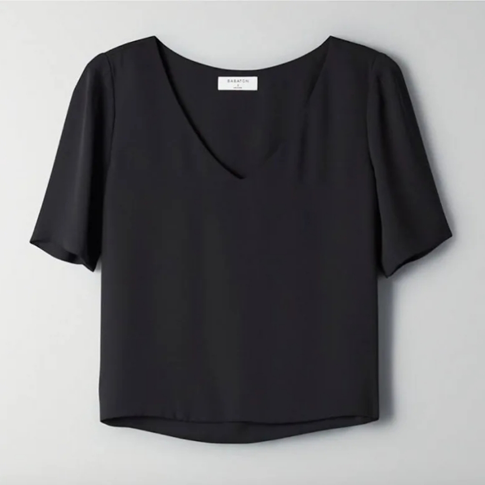 Aritzia Babaton Randy T-shirt Blouse | Size Large | Black